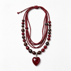 Crimson Heart Bohemian Layered Pendant Necklace
