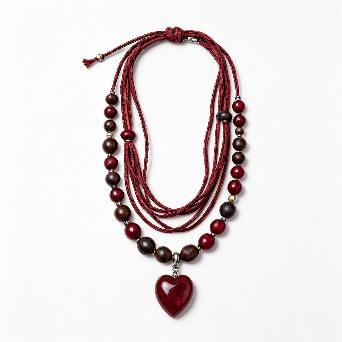 Crimson Heart Bohemian Layered Pendant Necklace
