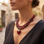 Crimson Heart Bohemian Layered Pendant Necklace