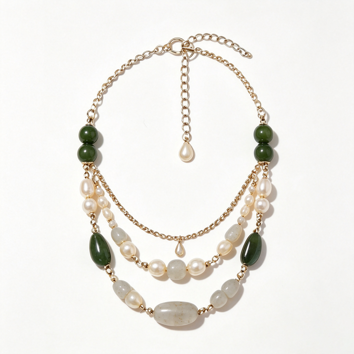 Forest Jade Pearl Layered Bohemian Necklace