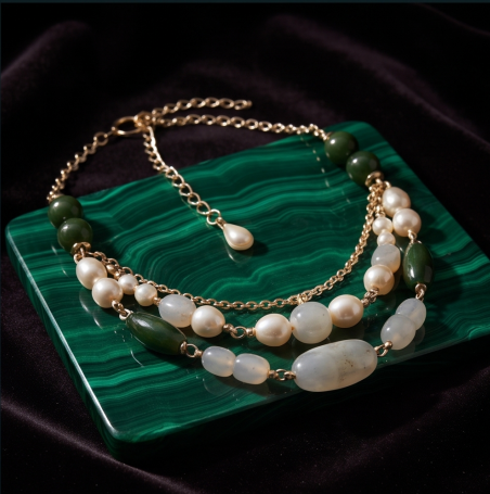 Forest Jade Pearl Layered Bohemian Necklace