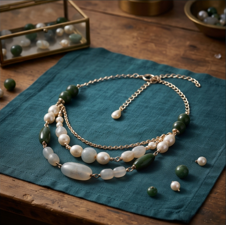 Forest Jade Pearl Layered Bohemian Necklace