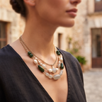 Forest Jade Pearl Layered Bohemian Necklace