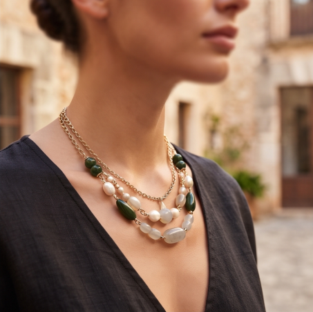 Forest Jade Pearl Layered Bohemian Necklace