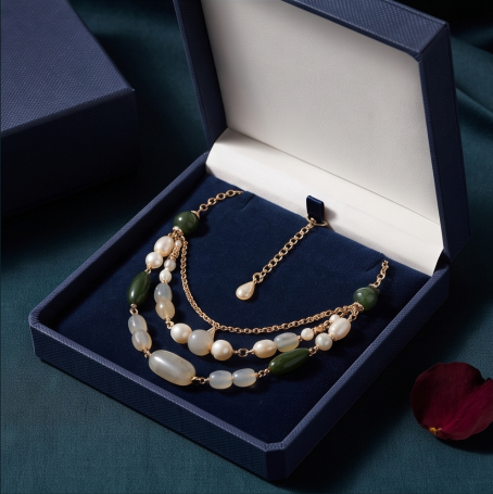 Forest Jade Pearl Layered Bohemian Necklace