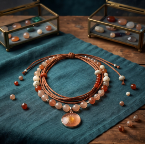 Sunset Amber Bohemian Layered Cord Necklace