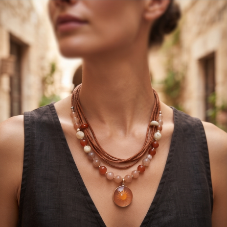 Sunset Amber Bohemian Layered Cord Necklace
