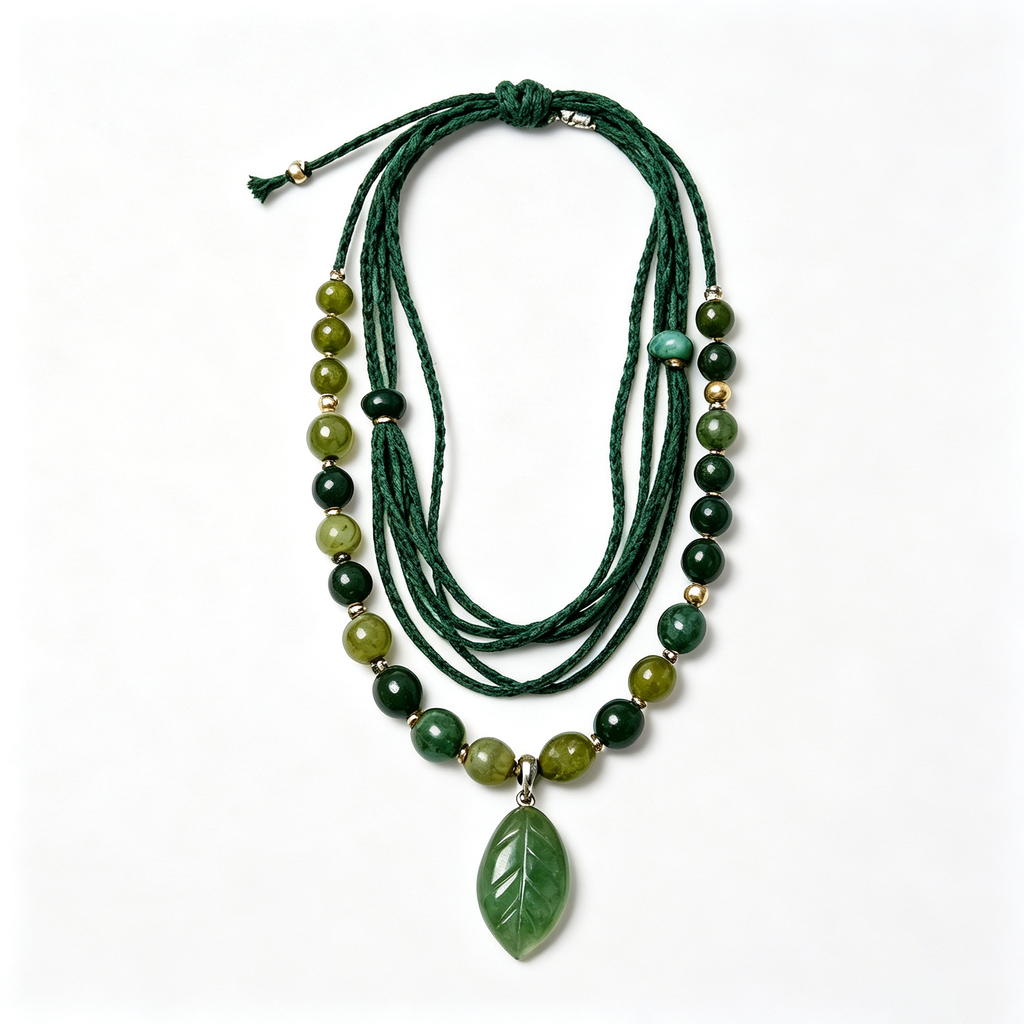 Forest Leaf Bohemian Layered Cord Necklace