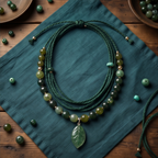 Forest Leaf Bohemian Layered Cord Necklace