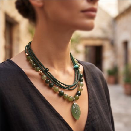 Forest Leaf Bohemian Layered Cord Necklace