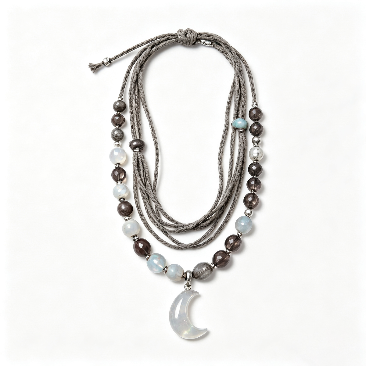 Moonlight Crescent Bohemian Layered Cord Necklace