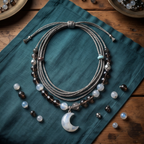 Moonlight Crescent Bohemian Layered Cord Necklace