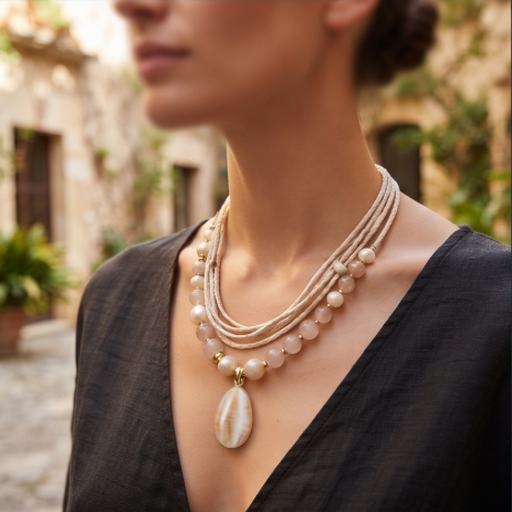 Pearl Blossom Bohemian Layered Cord Necklace