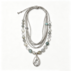 Silver Moonstone Bohemian Layered Pendant Necklace