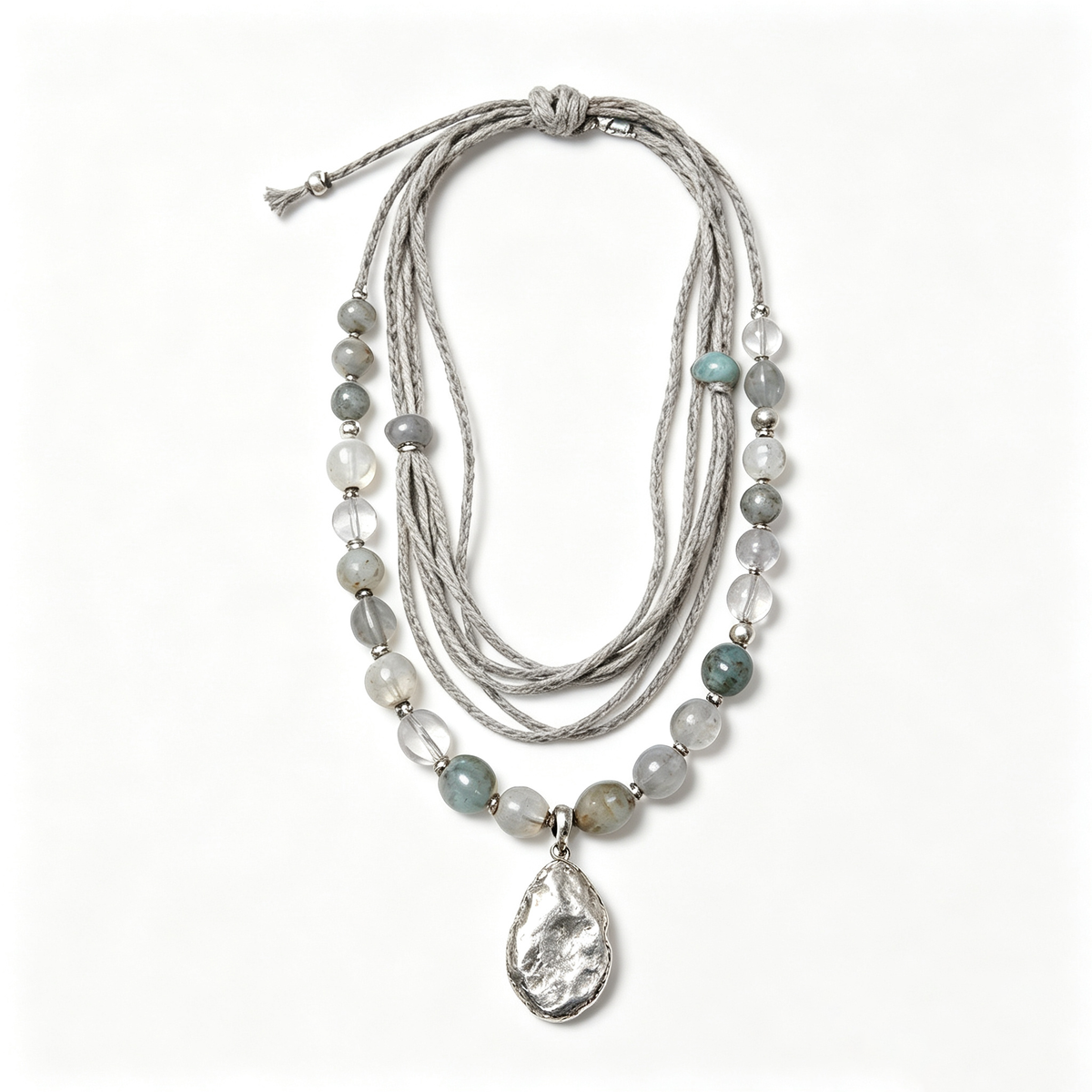 Silver Moonstone Bohemian Layered Pendant Necklace