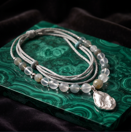 Silver Moonstone Bohemian Layered Pendant Necklace