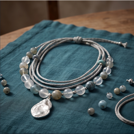 Silver Moonstone Bohemian Layered Pendant Necklace