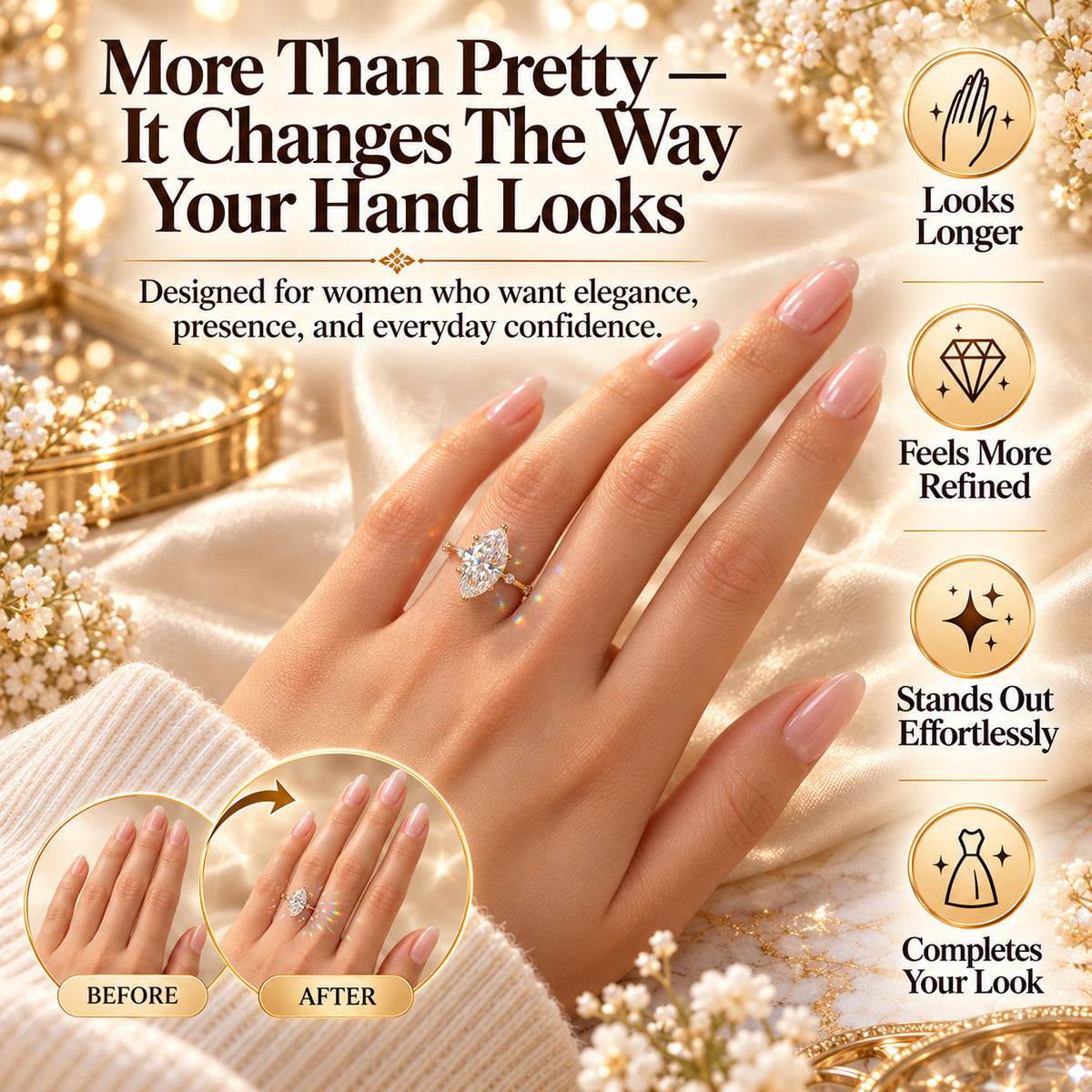 The Marquise Diamond Ring That Makes Your Hands Look Instantly More Elegant-Last Day Sale-90% OFF🔥