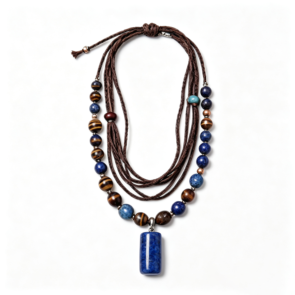 Midnight Blue Lapis Bohemian Layered Pendant Necklace