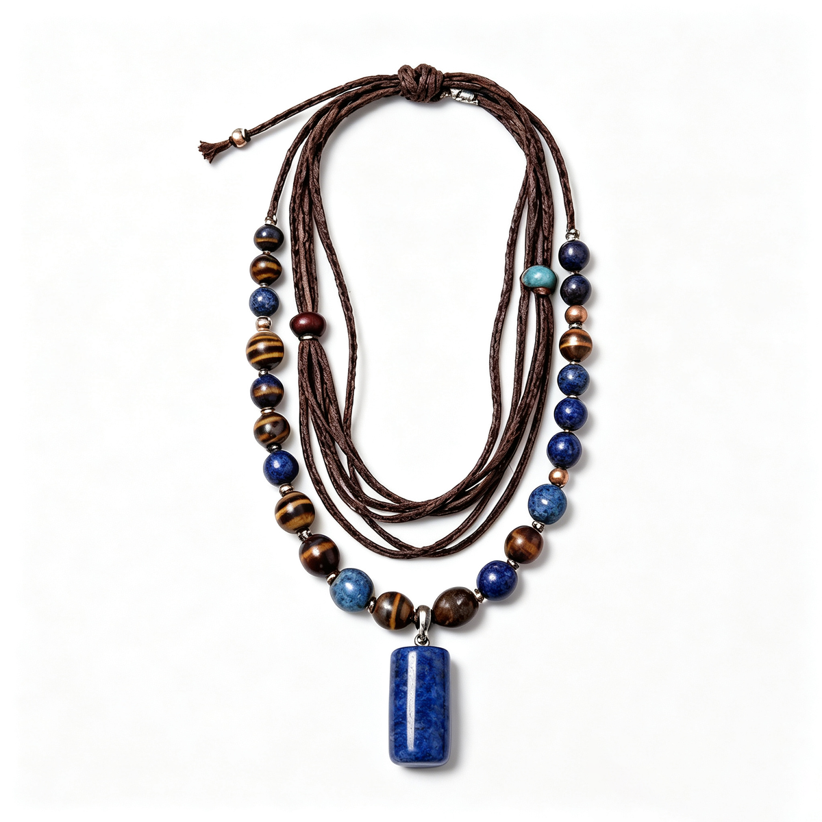 Midnight Blue Lapis Bohemian Layered Pendant Necklace