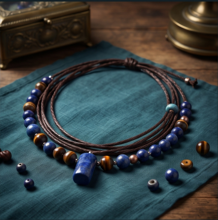 Midnight Blue Lapis Bohemian Layered Pendant Necklace