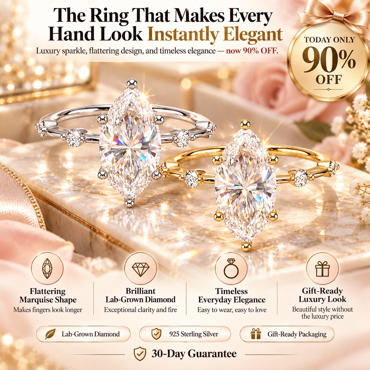 The Marquise Diamond Ring That Makes Your Hands Look Instantly More Elegant-Last Day Sale-90% OFF🔥
