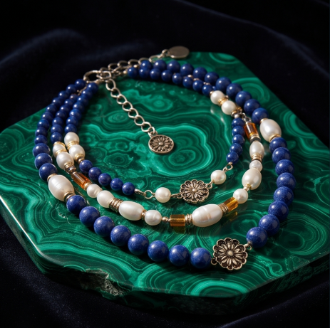 Sapphire Ocean Pearl Layered Bohemian Necklace