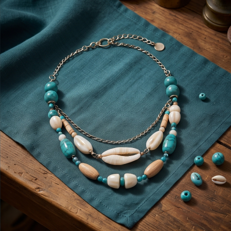 Coastal Turquoise Shell Layered Bohemian Necklace