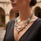 Coastal Turquoise Shell Layered Bohemian Necklace