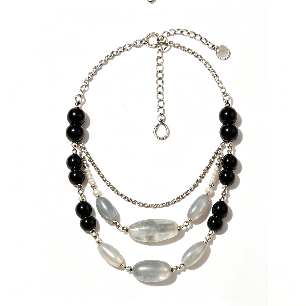 Midnight Pearl Moonstone Layered Statement Necklace