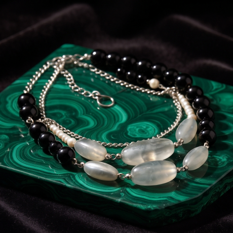 Midnight Pearl Moonstone Layered Statement Necklace