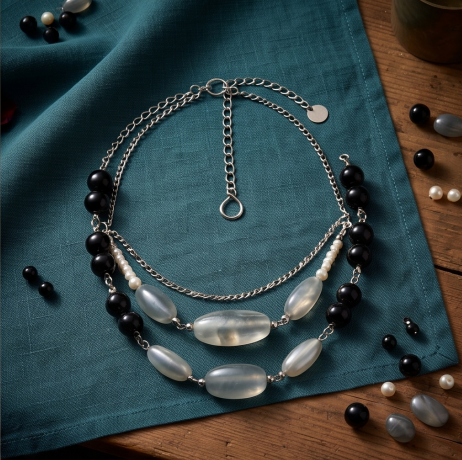 Midnight Pearl Moonstone Layered Statement Necklace