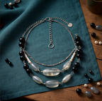 Midnight Pearl Moonstone Layered Statement Necklace