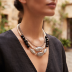 Midnight Pearl Moonstone Layered Statement Necklace