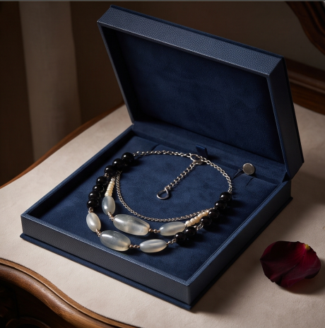 Midnight Pearl Moonstone Layered Statement Necklace