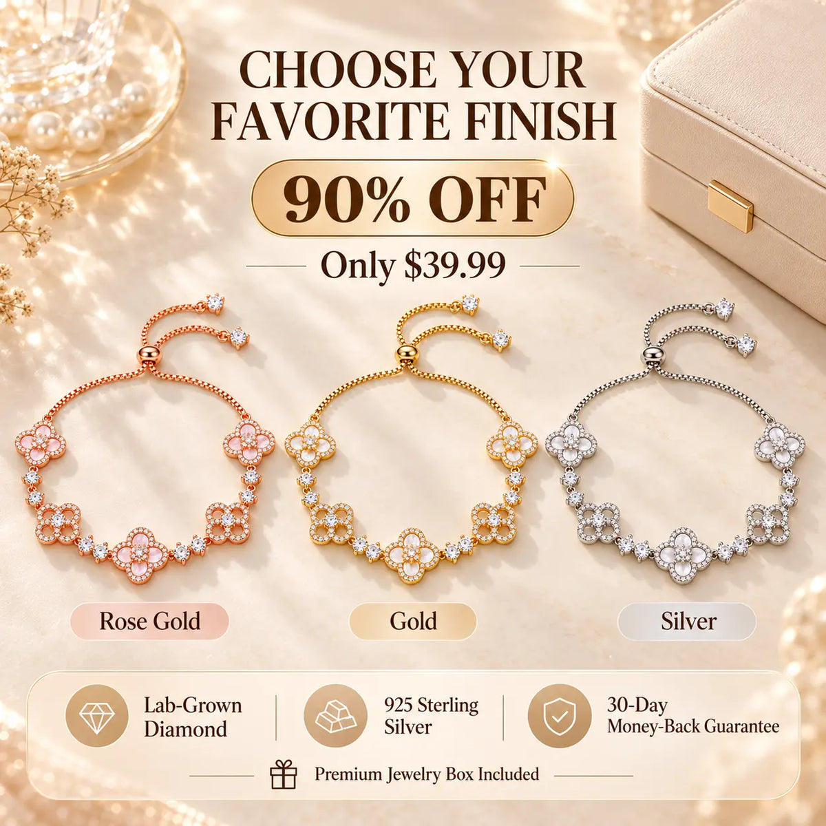 A Little Symbol Of Luck, Love & Beauty — A Timeless Clover Diamond Bracelet Made To Shine With You Every Day -Last Day Sale-90% OFF🔥